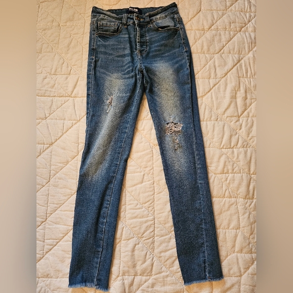 Wax Jean Denim - Wax Jean Skinny Distressed - Mid-Rise 4 Button Fly Jeans